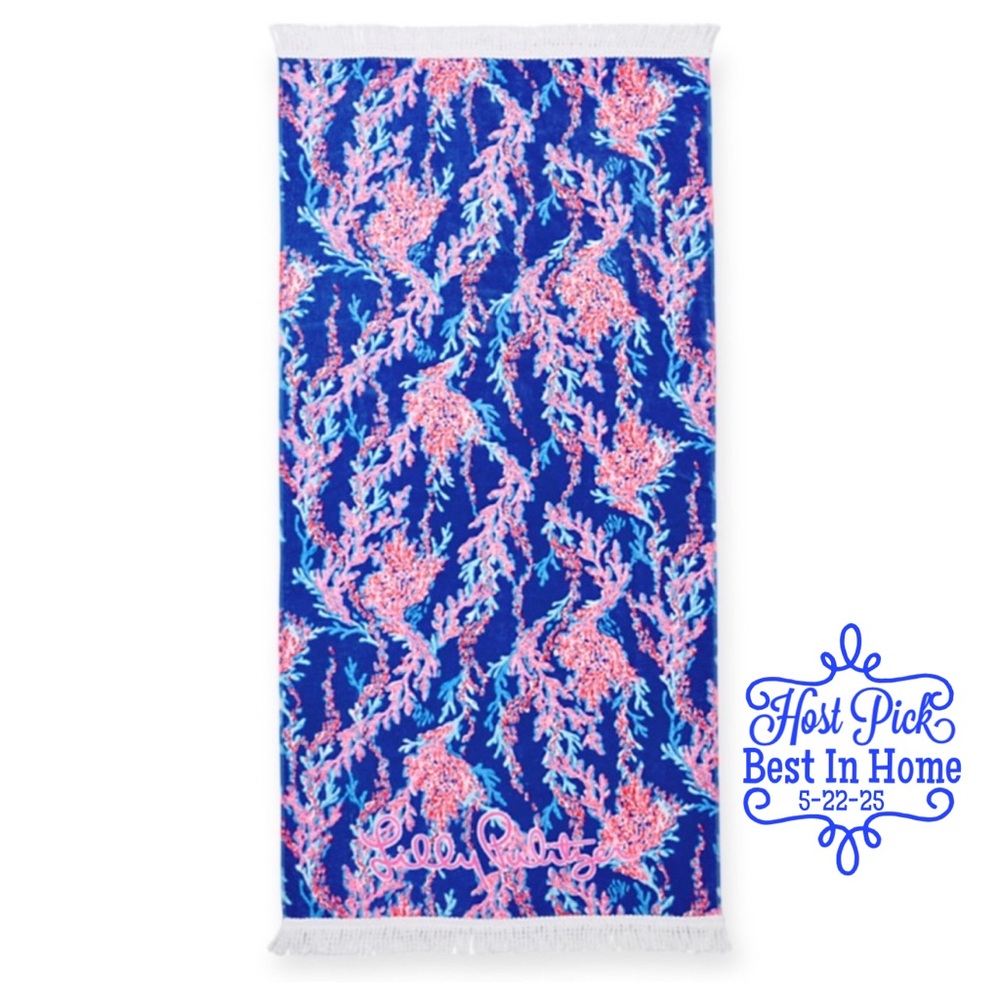 LILLY PULITZER Oversized Beach Towel Borealis Blue Swim On Over Gwp Towel NWT